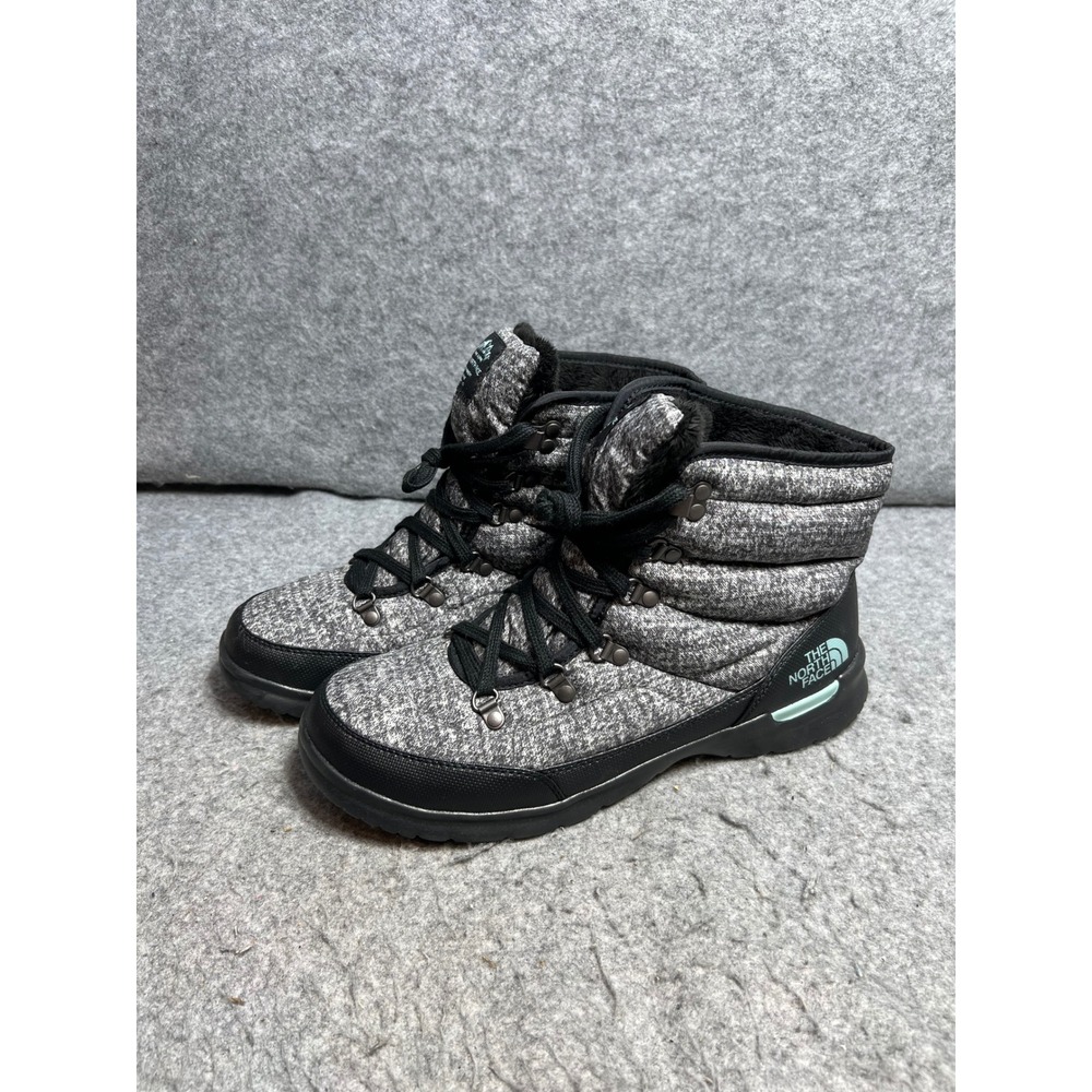 The North Face Thermoball Lace Up Winter Boots Grey Black Womens Size 11